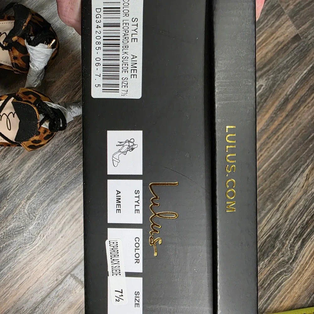 Lulus Aimee Leopard Suede Stiletto High‎ Heel Strappy Sandals Womens Size 7.5
